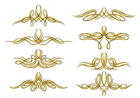 Set of vignette curl elements. Decorative calligraphic dividers or corners. 库存插图