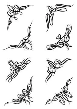 Set of vignette curl elements. Decorative calligraphic dividers or corners. Stockillustratie