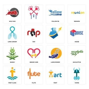 Set of viking, mart, first class, lawn mower, quran, , lung cancer, follow me Illustrazione stock gratuita