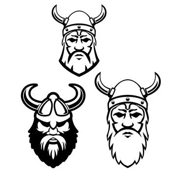 Set of viking warrior head. Design element for emblem, sign, badge. Vector .. Stock Illustration