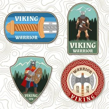 Set of viking warrior logos, badges, stickers. Vector illustration. For emble Stock Illustration