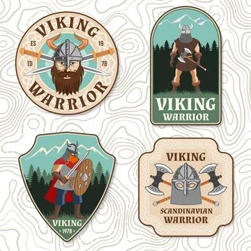 Set of viking warrior logos, badges, stickers. Vector illustration. For emble Stock Illustration