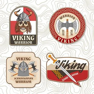 Set of viking warrior logos, badges, stickers. Vector illustration. For emble Stock Illustration