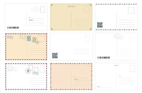 Set of vintage and minimal Empty back of postcard Stock Illustration