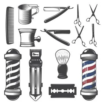 Set of vintage barber shop elements Illustrazione stock