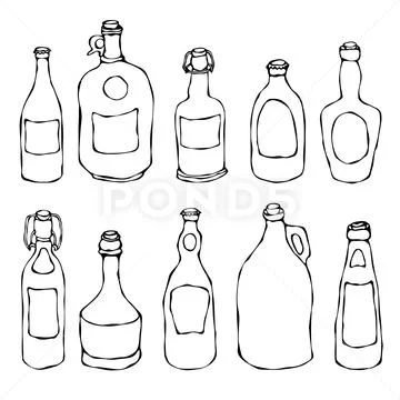 Set of Vintage Beer and Vine Bottles. Isolated On a White Background. Realistic Stock Illustration