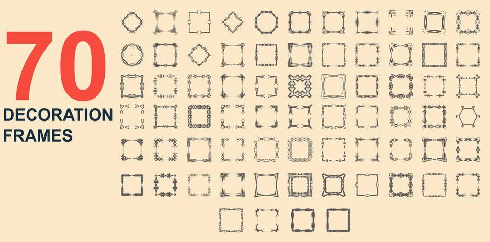 Set vintage border decoration frames. Vector flat illustration retro design Stock Illustration