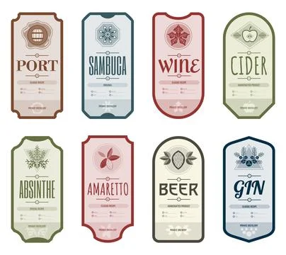 Set of vintage bottle label design with ethnic elements in thin line style Stockillustratie