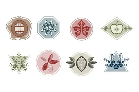 Set of vintage bottle label design with ethnic elements in thin line style Illustrazione stock