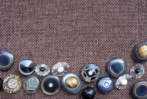 Set of vintage buttons on the table. image retro style, Craft and needlework  Stock Photos