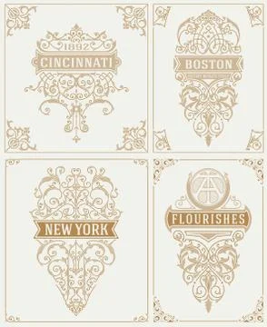 Set of Vintage cards. vector template. Stock Illustration