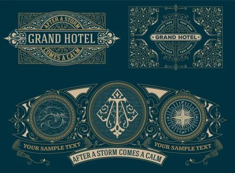 Set of Vintage cards. vector template. Stock Illustration