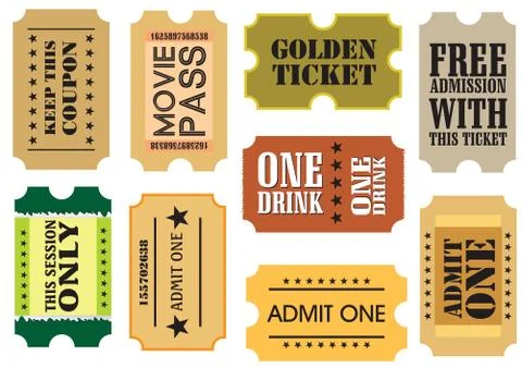 Set of vintage cinema tickets, vector illustration Illustrazione stock