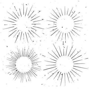 Set of vintage circle hand drawn ray frames, starburst template with a space  Illustrazione stock