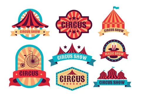 Set of Vintage circus labels set collection, carnival signboards, circus la.. Stock Illustration