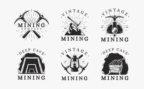 Set of Vintage classic Mining logo vector on white background Stock Illustration