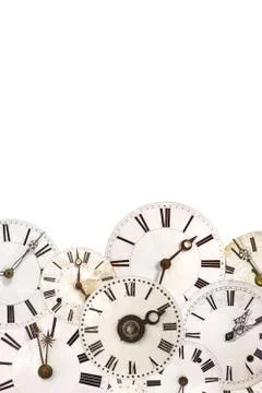 Set of vintage clock faces isolated on white Stock Photos