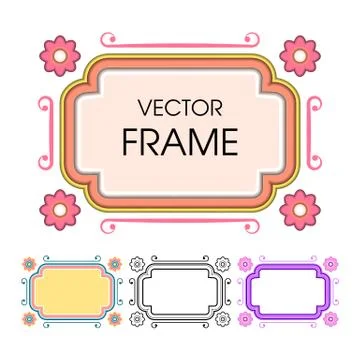 Set of vintage colored frames in a lineart style Stock Illustration