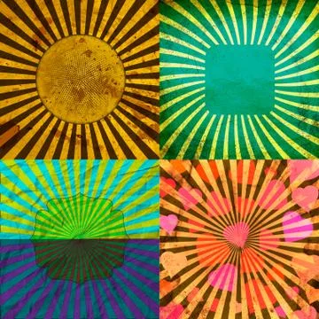 Set Vintage Colored Rays background. . Stock Illustration