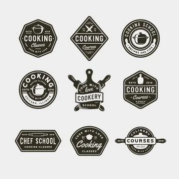 Set of vintage cooking classes logos. retro styled culinary school emblems Stock Illustration