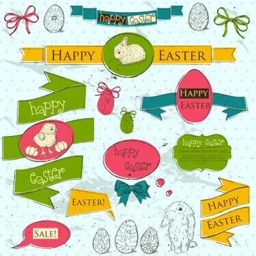 Set of vintage deign elements about Easter. Stock Illustration