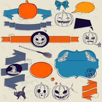 Set of vintage deign elements about Halloween. Stock Illustration