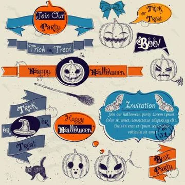 Set of vintage deign elements about Halloween. Stock Illustration