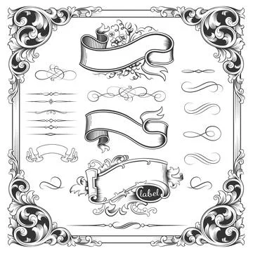 Set of vintage design elements Stock Illustration
