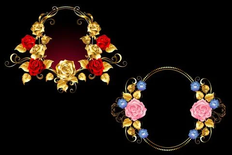 Set of vintage elegant frames. Rectangular black background. Red and white .. Illustrazione stock