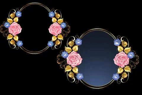 Set of vintage elegant frames. Rectangular black background. Red and white .. Illustrazione stock