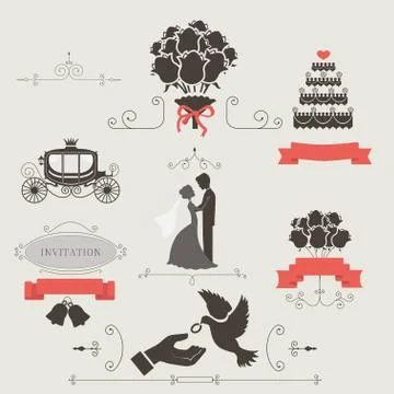 Set of vintage elements for wedding invitation Stock Illustration