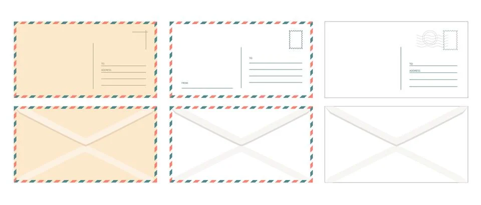 Set of Vintage Empty back of a postcard and envelope Stock-Illustration