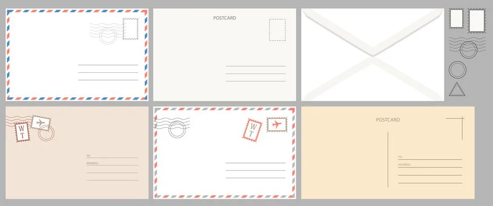 Set of Vintage Empty back of a postcard and envelope Stock-Illustration