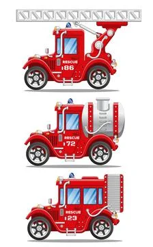 Set of vintage fire trucks. Stock Illustration