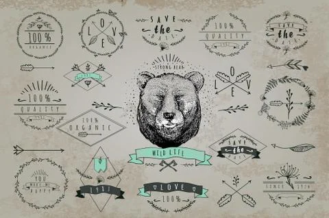 Set of vintage frames and labels Stock Illustration