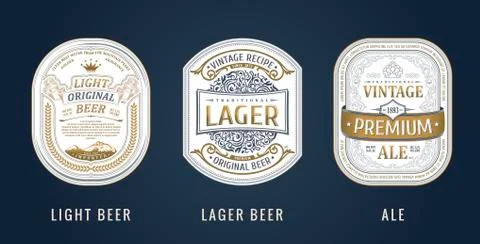 Set of Vintage frames for labels. Gold stickers bottle beer Illustrazione stock
