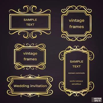 Set of vintage golden frames with scrolls. Иллюстрация