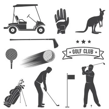 Set of vintage golf elements and equipment イラスト素材