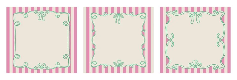 Set of vintage greeting frames with wavy bows. Vector illustration of ribbon Stock-Illustration