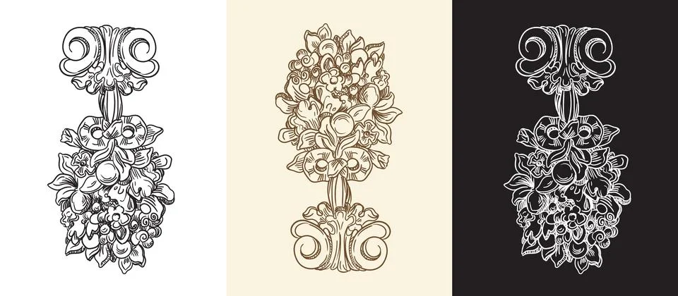 Set of vintage hand drawing vector design element hanging bouquet Stock Illustration