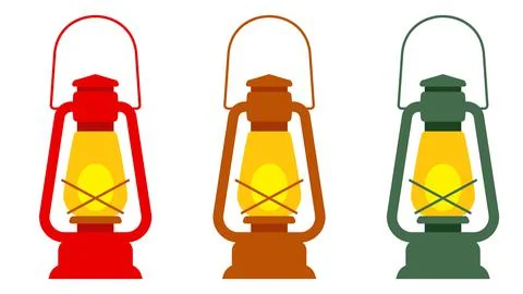 A set of vintage kerosene lanterns in different colors. Stock Illustration
