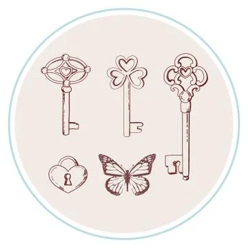 Set of vintage keys. Vector illustration Stock Illustration