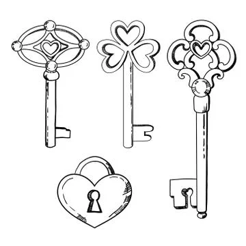 Set of vintage keys. Vector illustration Stock Illustration