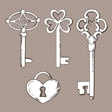 Set of vintage keys. Vector illustration Stock Illustration