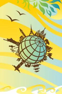 Set of vintage labels with landmarks Stock Illustration