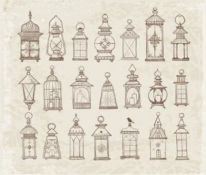 Set of vintage lanterns Illustrazione stock