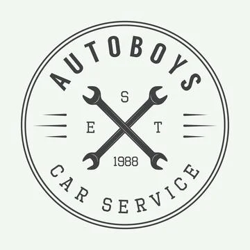 Set of vintage mechanic labels, emblems and logo. Vector illustration Stock Illustration
