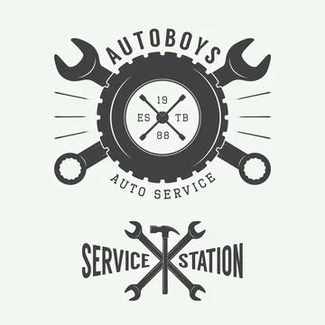 Set of vintage mechanic labels, emblems and logo. Vector illustration Stock Illustration