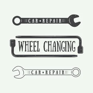 Set of vintage mechanic labels, emblems and logo. Vector illustration Stock Illustration