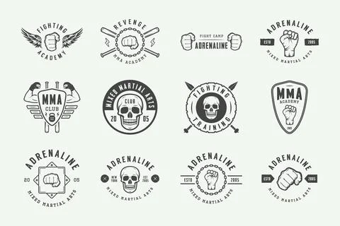 Set of vintage mixed martial arts or fighting club logos, emblems, badges, la Иллюстрация